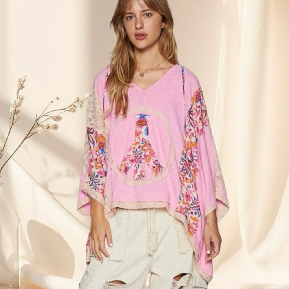 POL Pink Petals Lace Hoodie | Bohemian Patchwork Top